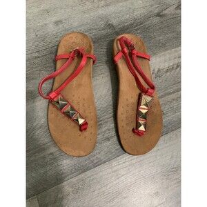 Vionic Sandals Womens Size 9 Red Strappy Studded Comfort Orthotic Walking Shoes